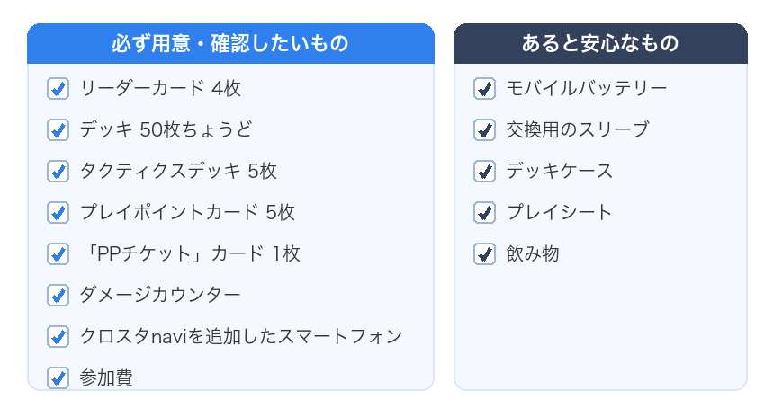 クロスタの大会に持っていくものの一覧